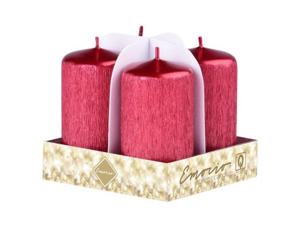 Emocio Adventski cilindar 4 kom 40x75 Crvene izgrebane svijeće
