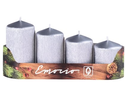 Emocio adventske svijeće 4 kom 50 mm izgrebane srebrne svijeće