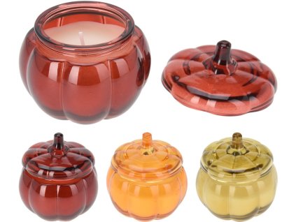 Mirisna svijeća u staklenoj dekoraciji – bundeva, miks boja