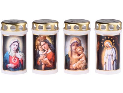 Grobljanska svijeća s poklopcem 120g 38h. bijela Picture mix prešana