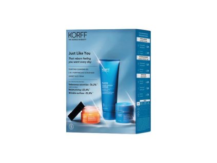 KORFF AJÁNDÉKCSOMAG VILÁGOS BŐRRE - Hydr.en.C sorbet 50ml, tisztító gél 200ml, tisztító maszk, bőrradír2in1 50g;