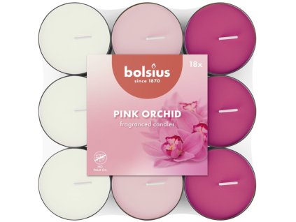 Bolsius Tea Pink orchidea alap illatú, háromszínű keverékben, 18 db-os illatgyertya