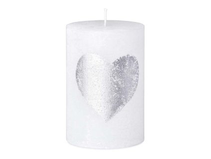 Rusztikus henger alakú fehér gyertya + szív alakú lakk 70x100 mm
