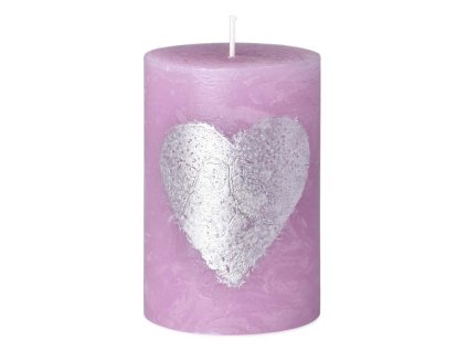Rusztikus hengeres gyertya lila gyertya + szív lakk 70x100 mm