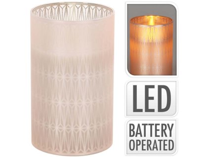 LED gyertya üvegben 75x125 mm valódi lánggal, geometrikus forma, fehér