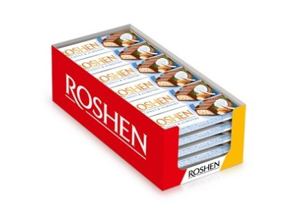 Roshen Tejcsokoládé manduladarabokkal és kókuszos töltelékkel Roshen Csokoládé tábla földimogyoróval 30 x 38 g