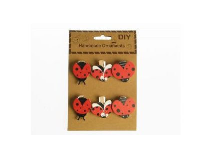 Wooden pegs 6pcs ladybug