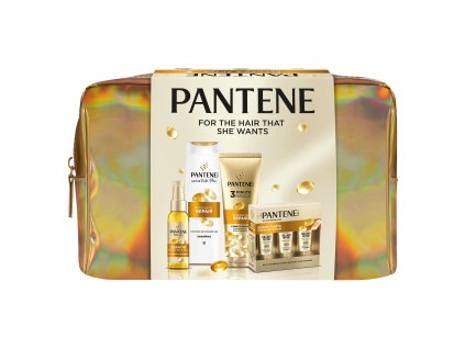 Pantene gift set for women Pro-V Active Nutri Plex Intensive Repair shampoo 250ml, 3 Minute Miracle Intensive Repair conditioner, Shots serum 3x15ml, Keratin Protect hair oil 100ml, gold gift bag