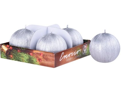 Emocio Advent Ball 4pcs 60 mm Scratched Silver Candles