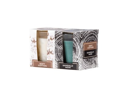 Emocio scented candle in glass Soft Cotton & Sandalo Noir 2 pcs in a box 52x65mm
