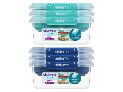 Sistema Set of 3 Divided Waterproof Food Box To Go STAX 1 l, green, blue