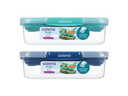 Sistema Divided waterproof food box To Go STAX, 2.2 l, green, blue