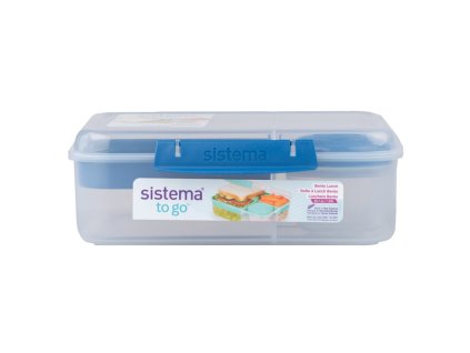 Sistema Divided To Go Bento Lunch Box with Yogurt Container and 2 Trays 1.65 L, Blue