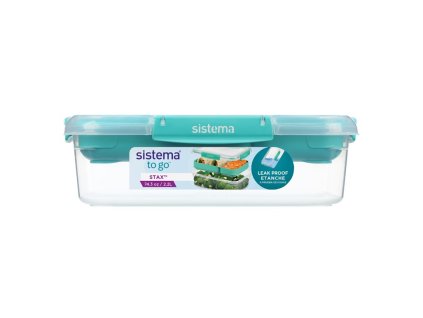 Sistema Divided waterproof food box To Go STAX, 2.2 l, green