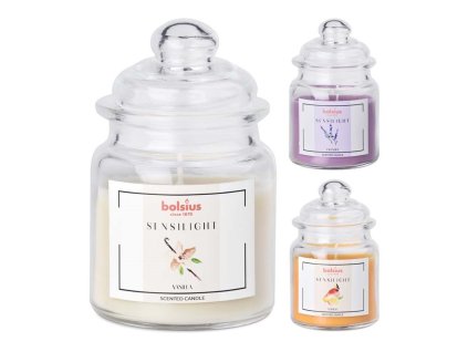 Bolsius Sensilight Scented candle in glass with lid, 79x126mm, MIX - Vanilla, Lavender, Mango