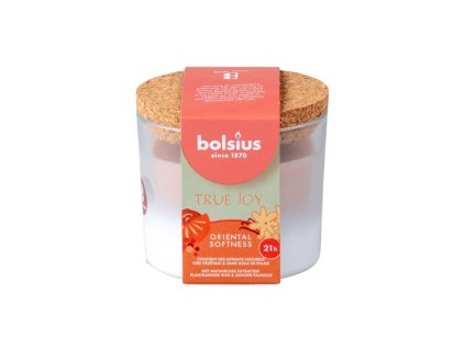 Bolsius Scented candle in glass with cork lid, 80x75mm, True Joy Oriental Softness