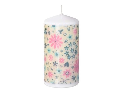 Cylinder candle 60x120 mm Blue-pink flowers
