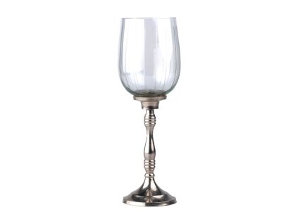 Glass candlestick on a foot and tealight clear with silver 95x300mm
