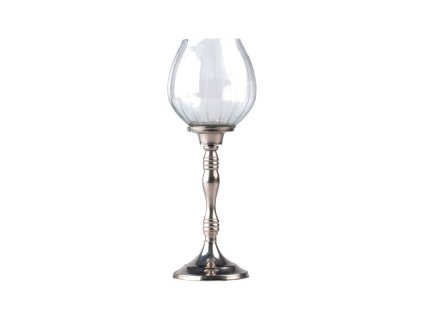 Glass candlestick on a foot and tealight clear with silver 95x280mm