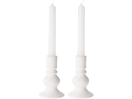 Ceramic candle holder 2 pcs + 2 pcs of conical candles (white)