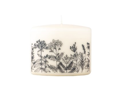 Ellipse candle, solid bone, flowers, 120x55x95mm