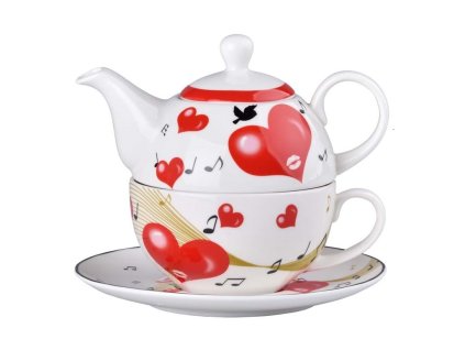 Ceramic mug with teapot and cup with heart motif, set