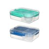 Sistema Divided To Go Bento Lunch Box with Yogurt Container and 2 Trays 1.65 L, Mixed Colors