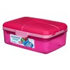 Sistema Lunch Quaddie 1.5 l divided snack box with 3 hinged compartments in the lid and a drinking bottle, pink
