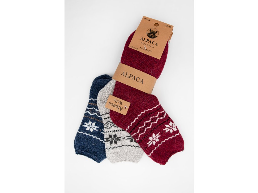 Calzini caldi da donna in alpaca con fantasia, 3 paia. Taglia: 39-42.