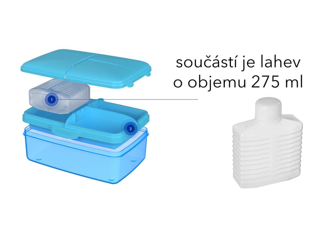 Sistema Lunch Quaddie 1,5 l contenitore per snack diviso con 3 scomparti incernierati nel coperchio e una borraccia, mix di colori
