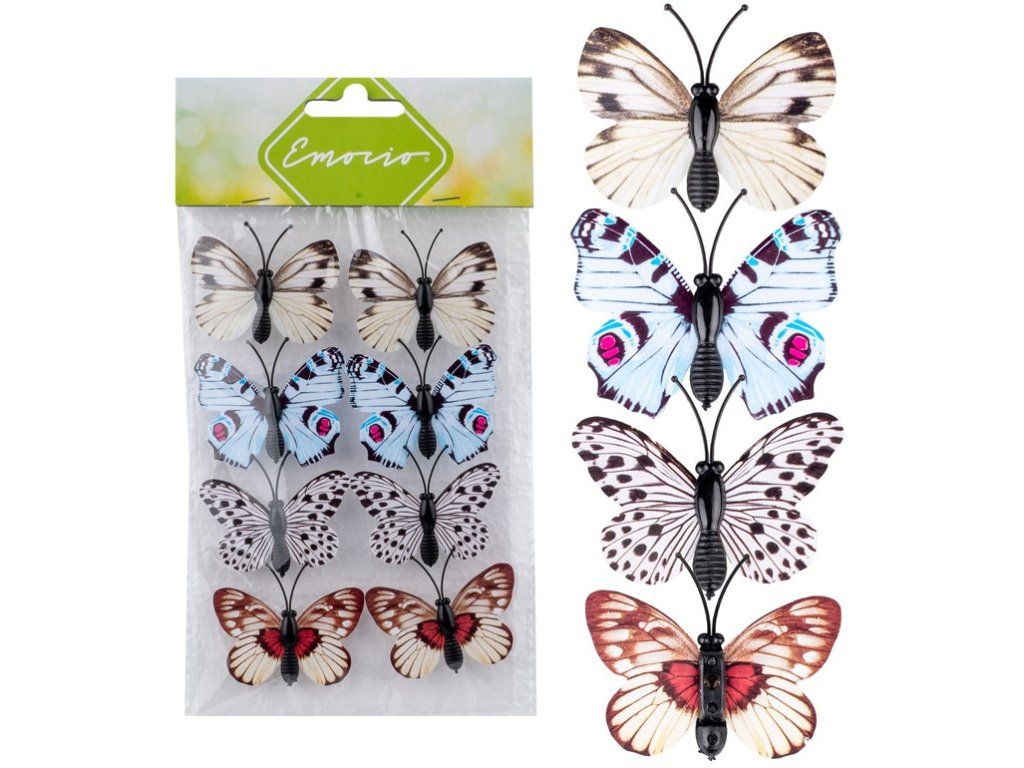 Farfalle decorative in plastica con colla colorata, 8 pezzi, 45x35 mm