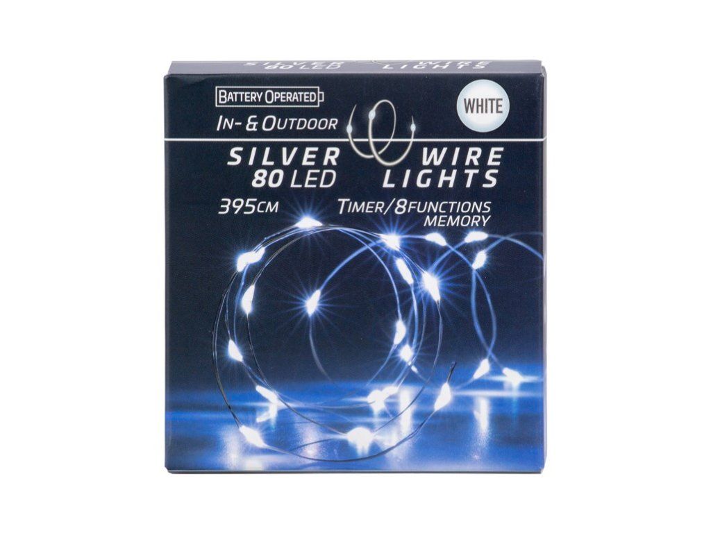 Catena luminosa a LED per esterni, colore bianco, 80 diodi con timer