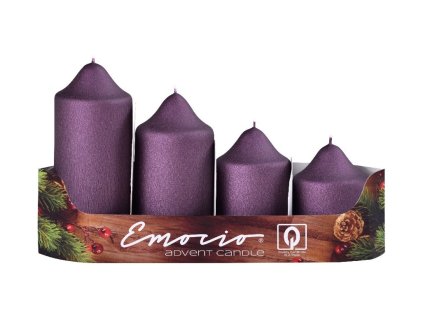 Emocio candele dell'avvento a strati, 4 pezzi, diam. 50 mm, esclusive candele opache color prugna