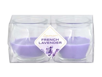 Candela profumata Emocio in vetro alla lavanda francese 2 pezzi in scatola di plastica 56x55mm