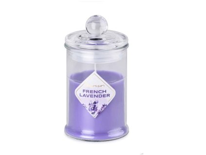 Candela profumata Emocio in vetro Lavanda francese con coperchio in vetro 60x112mm