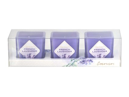 Candela profumata Emocio in vetro Lavanda francese 3 pezzi in una scatola 51x51x52mm