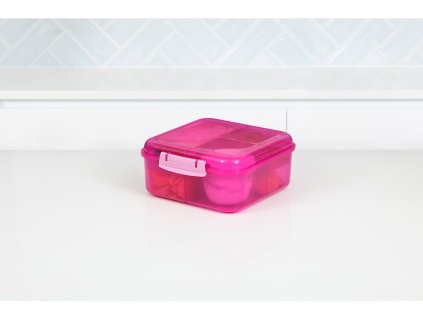 Sistema Divided Lunch Bento Cube Snack Box con contenitore per yogurt e 2 vassoi 1,25 L, rosa