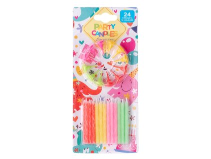 Mix di candeline colorate per torte 24 pezzi + portacandele a spirale 12 pezzi