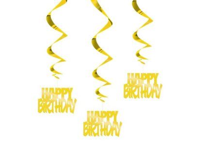 Decorazioni di buon compleanno da appendere, dorate, 3 pezzi