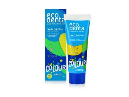 110982 ecodenta detska zubni pasta proti zubnimu kazu color surprise 6 75 ml