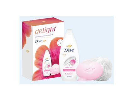 Zestaw prezentowy Dove dla kobiet PETAL SOFT (żel pod prysznic 250ml + mydło w kostce 90g + gąbka do mycia)