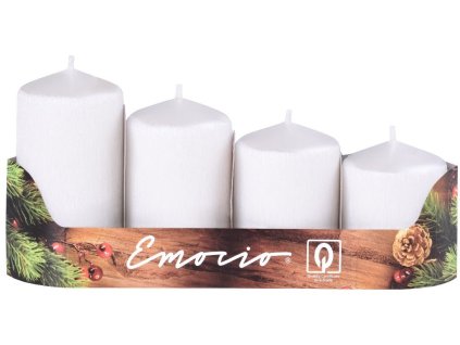 Świece adwentowe Emocio Tiers 4 szt. 50 mm, perłowo-białe, porysowane