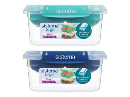 Sistema Divided wodoodporny pojemnik na żywność To Go STAX, 1,15 l, zielony, niebieski