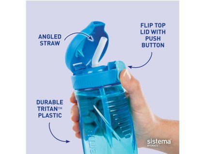 Butelka z klapką Sistema Hydrate Quick Flip Top Straw Bottle 520 ml, niebieska