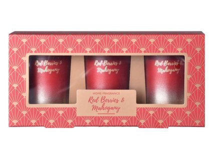 Świeca zapachowa Emocio wotywna, 3 sztuki, w pudełku prezentowym Czerwone jagody i mahoń