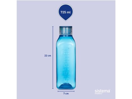 Sticlă pătrată Sistema Hydrate Square cu capac cu filet 725 ml, albastră