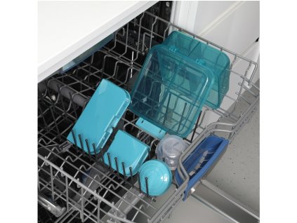 Cutie de gustări Sistema Divided Ocean Bound Bento Cube cu recipient pentru iaurt și 2 tăvi 1,25 l, mentă