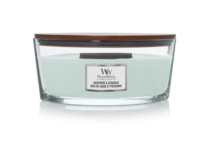 Barcă cu lumânări WoodWick din lemn de salvie și iarbă de mare