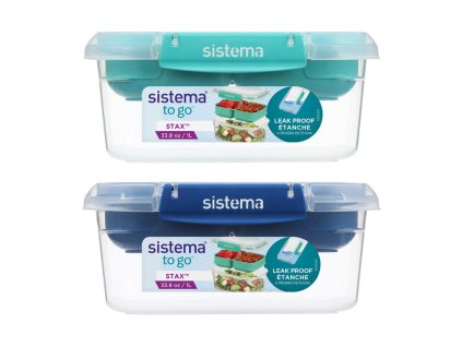 Cutie alimentară impermeabilă Sistema Divided To Go STAX 1 l, verde, albastră