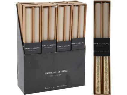 Lumânare rustică 2 buc crem metalic auriu 21x250mm